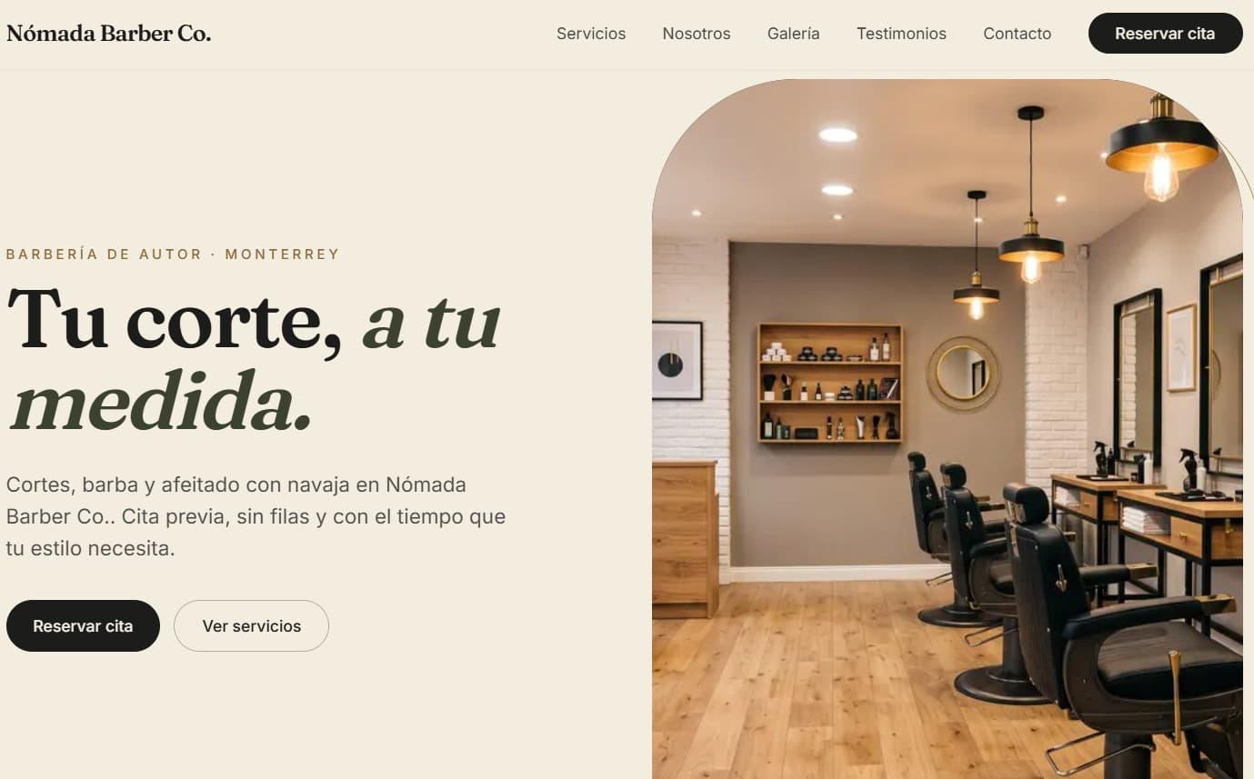 Vista previa del sitio web de ejemplo para una barbería