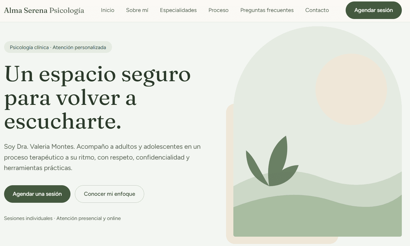 Vista previa del sitio web de ejemplo para una psicóloga